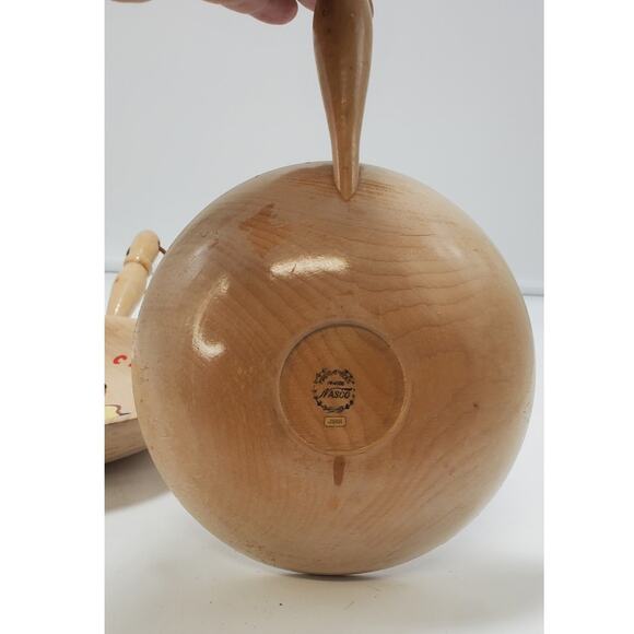 Set of 2 NASCO Vintage MCM Potato Chips Peanuts Wood Bowls Folk Art - Picture 3 of 9